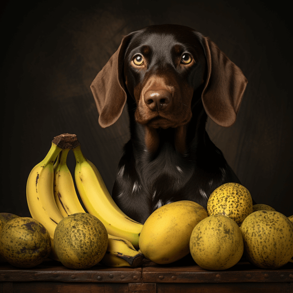 a dog besides bananas