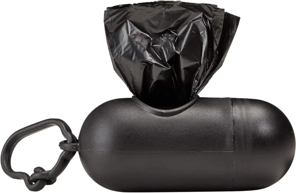 Amazon Basics Standard Dog Poop Bags With Dispenser and Leash Clip, Unscented, 300 Count, 20 Pack of 15, Black, 13 Inch x 9 Inch