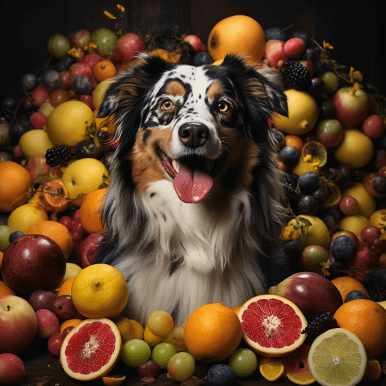 dog with fruits