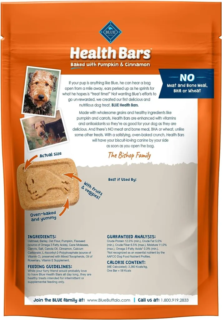 Blue Buffalo Health Bars Natural Crunchy Dog Treats Biscuits, Pumpkin  Cinnamon 16-oz Bag