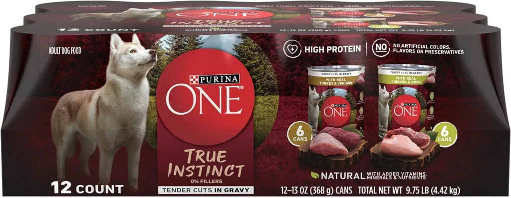 Purina ONE True Instinct Tender Cuts in Gravy With Real Turkey and Venison, and With Real Chicken and Duck High Protein Wet Dog Food Variety Pack - (12) 13 Oz. Cans